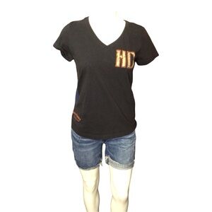 Harley-Davidson Black and Orange V-Neck Tee